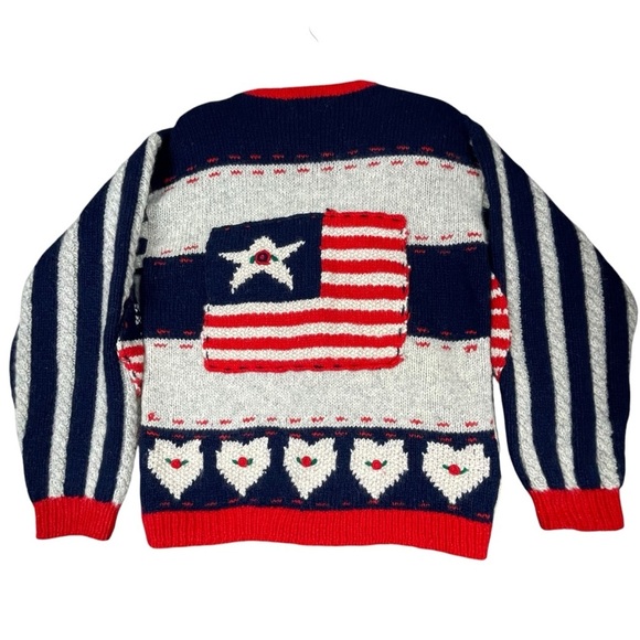 Vtg Eagles Eye Patriotic Americana Hand Knit Novelty Button Up Cardigan - Sz M - Picture 2 of 16